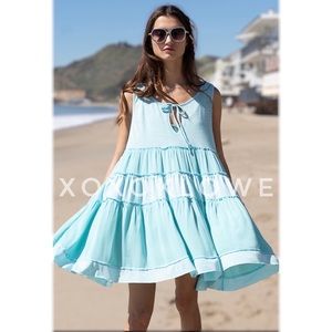 POl Aqua Blue Sleeveless Tiered Sundress